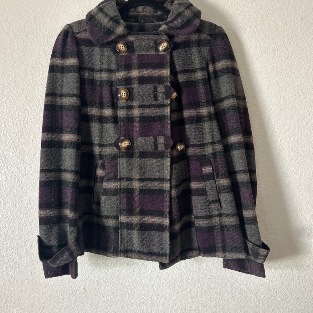 Hydraulic Purple and Gray Plaid Pea Coat